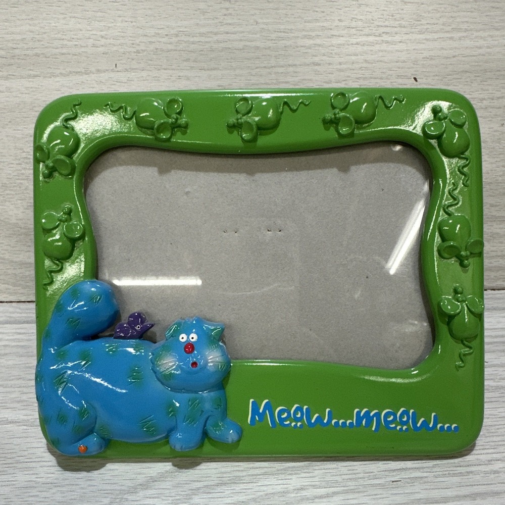 RUSS Ceramic Mouse & Cat Green Photo Frame‎ 7.25x6" for Photo 4x6" Textured